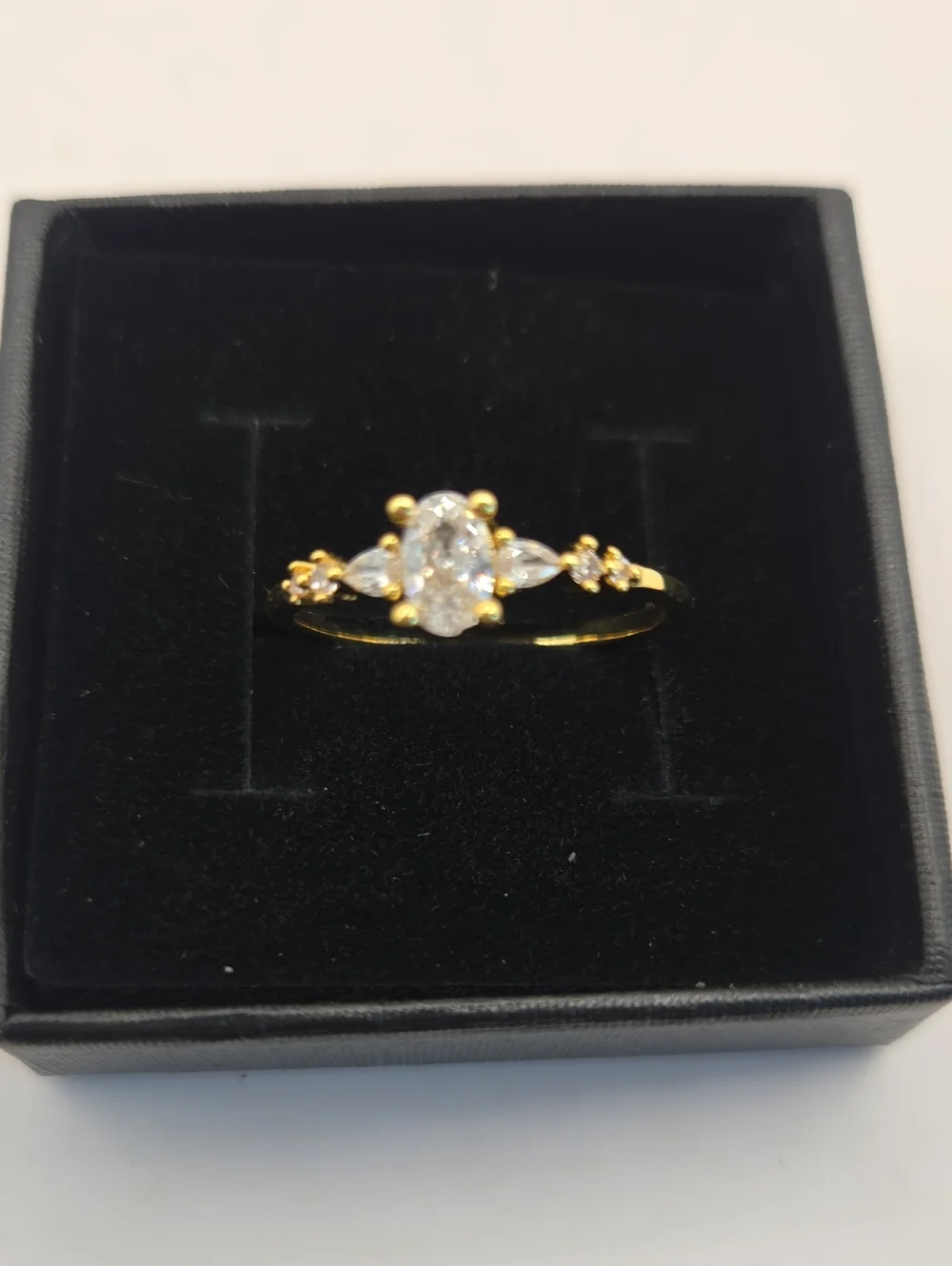 NEW Gold Oval CZ Ring with Side Accents - Women Jewelry